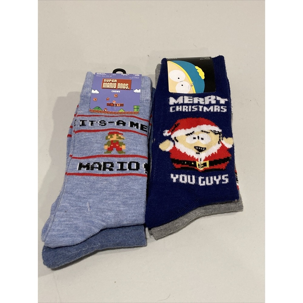 Super Mario Bros & South Park Crew Socks Size 6-10 4 Pairs Total